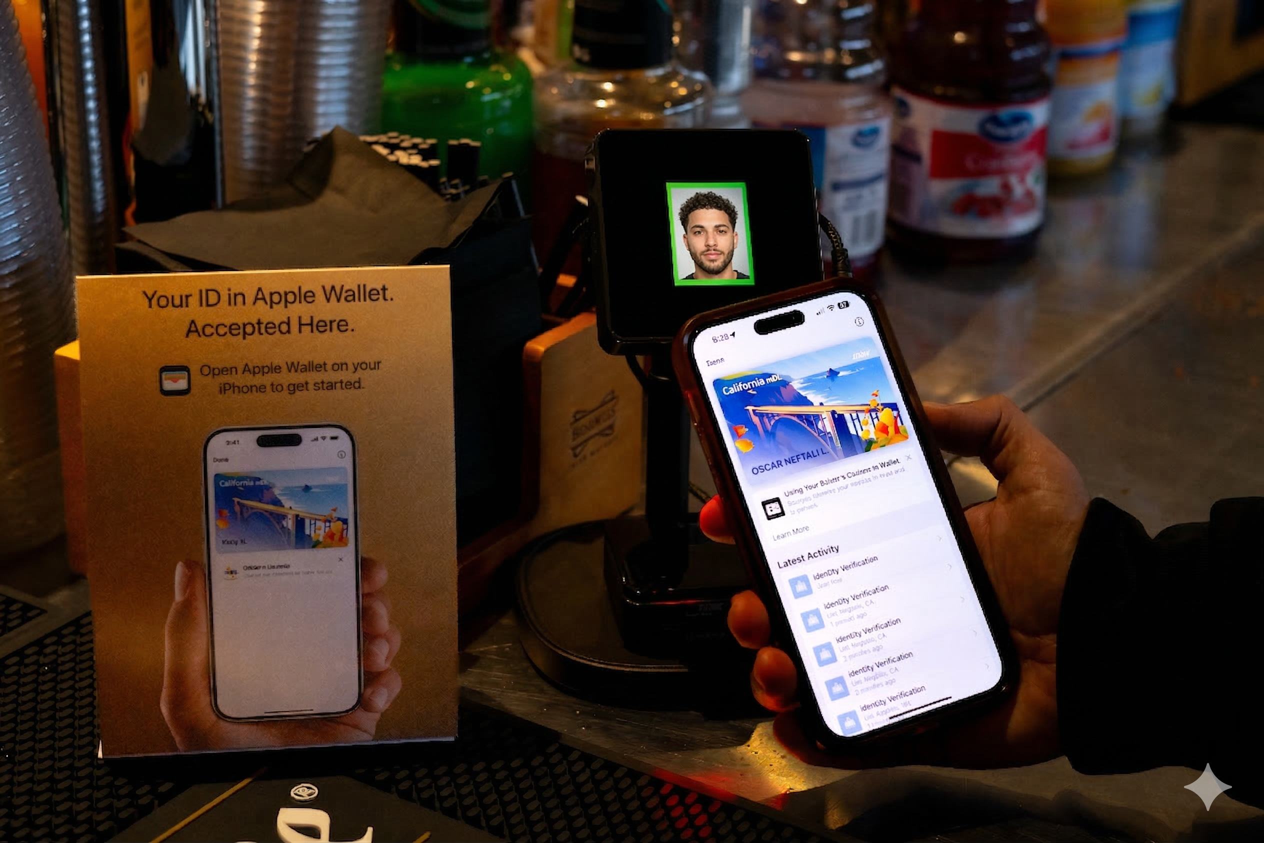 Mobile ID verification with iPhone showing California mDL and Tap2iD Verifier