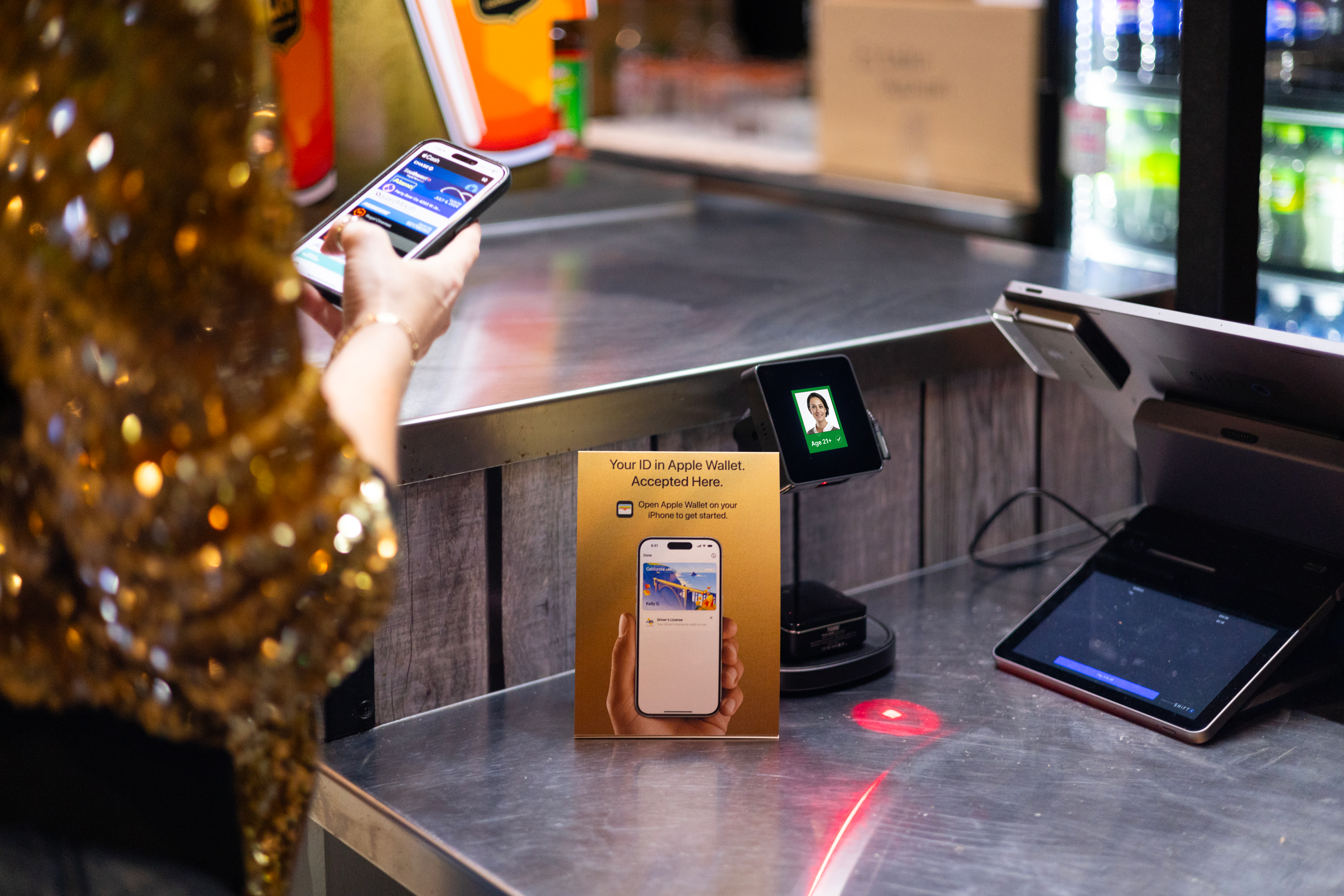 BMO Stadium concession stand with Apple Wallet ID verification and Tap2iD Verifier