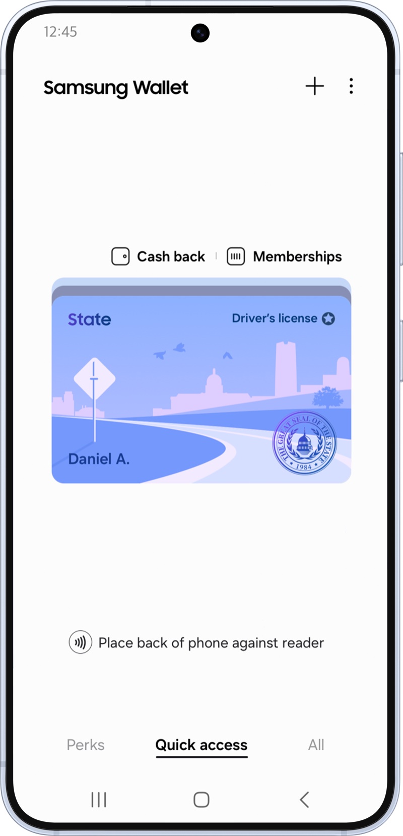 Samsung Wallet showing a digital driver's license