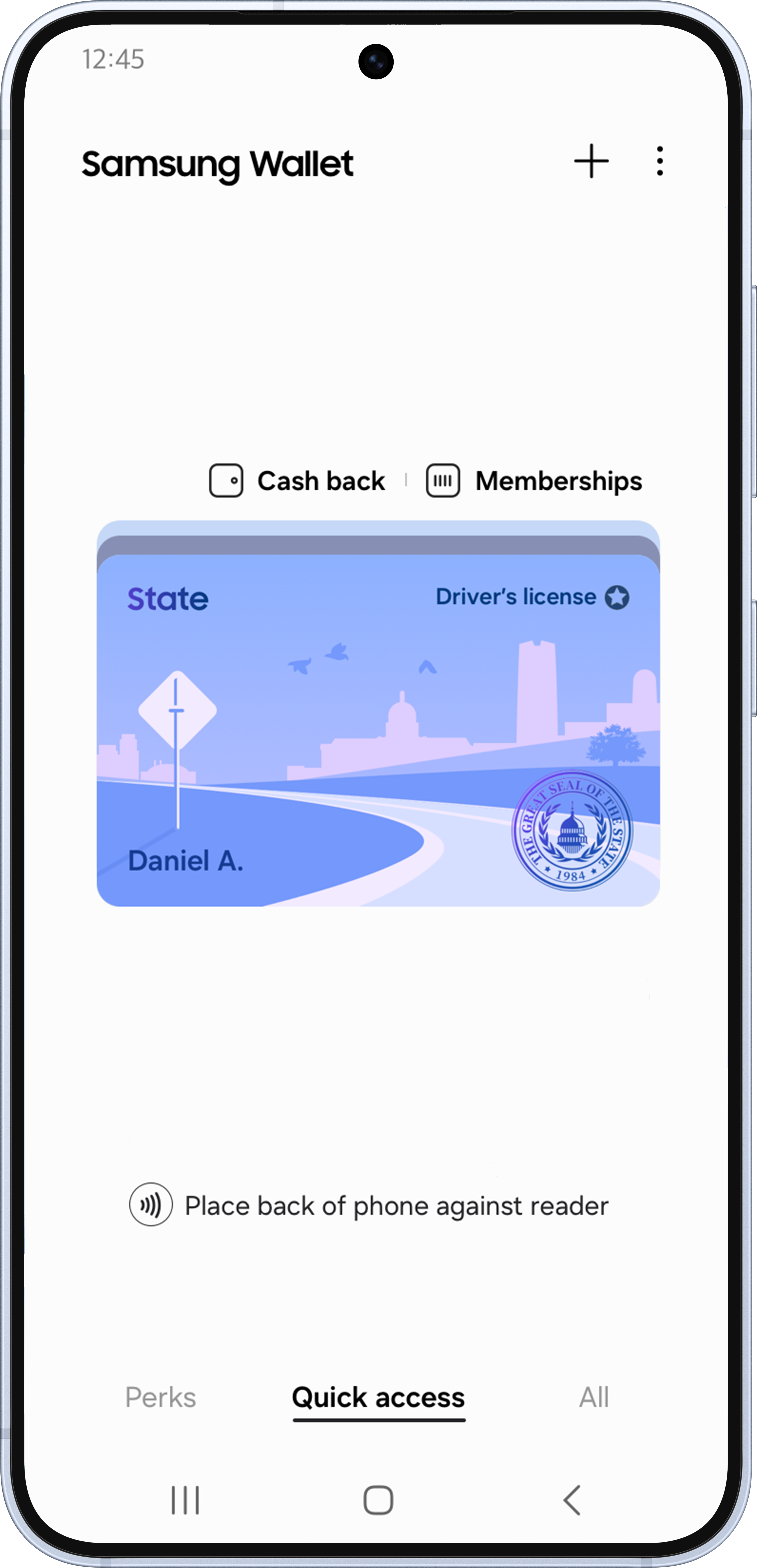 Samsung Wallet showing a digital driver's license