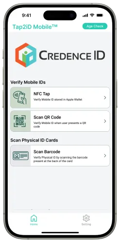 Tap2iD Mobile app showing NFC Tap and QR scan options