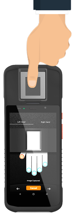 Handheld biometric device capturing a live fingerprint