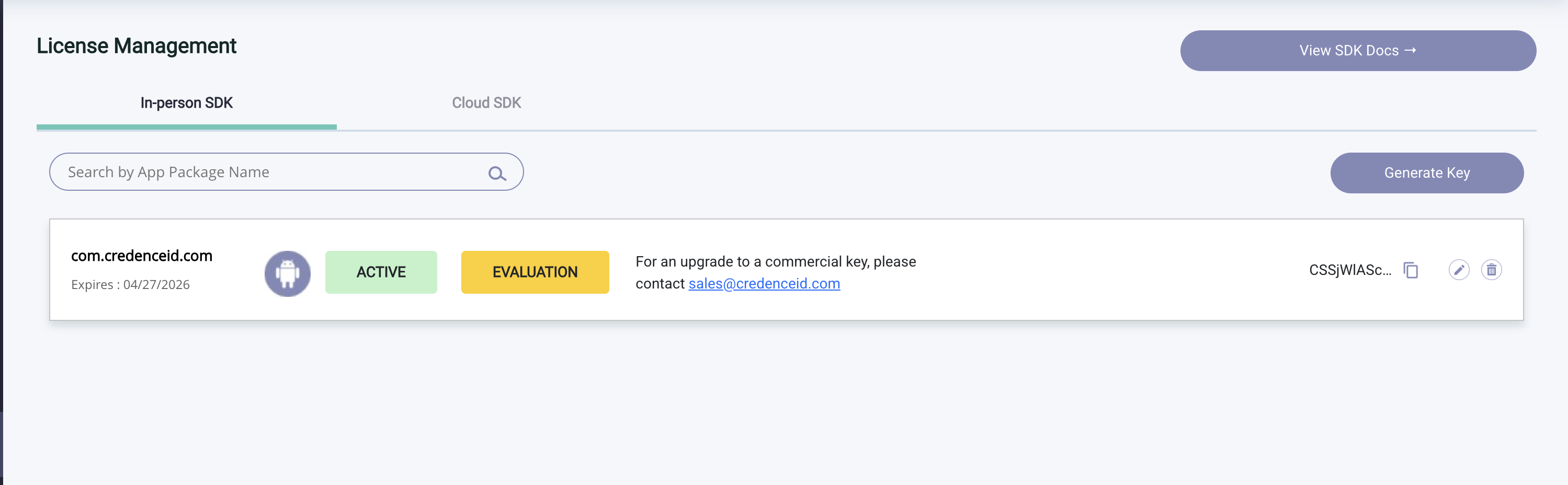 License key generated