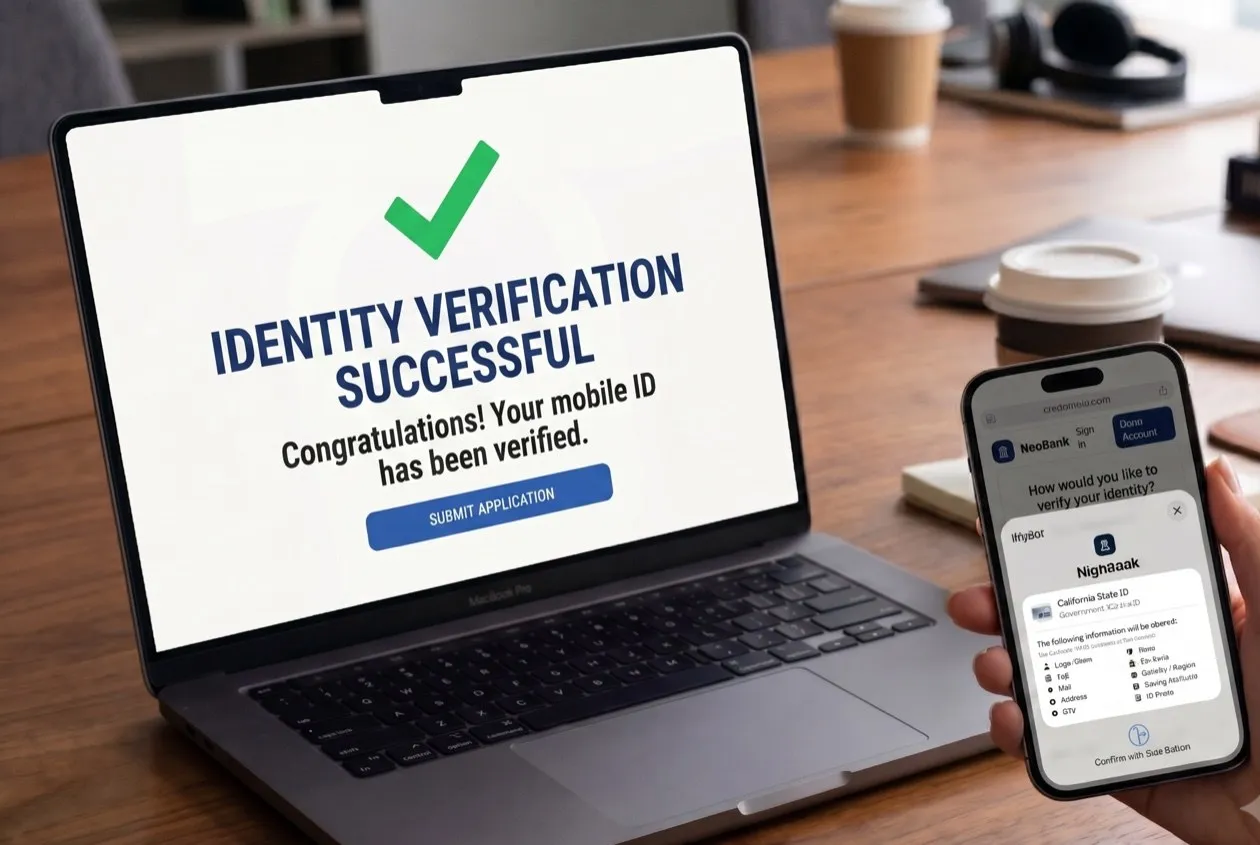 Identity verified on desktop and mobile during bank account opening