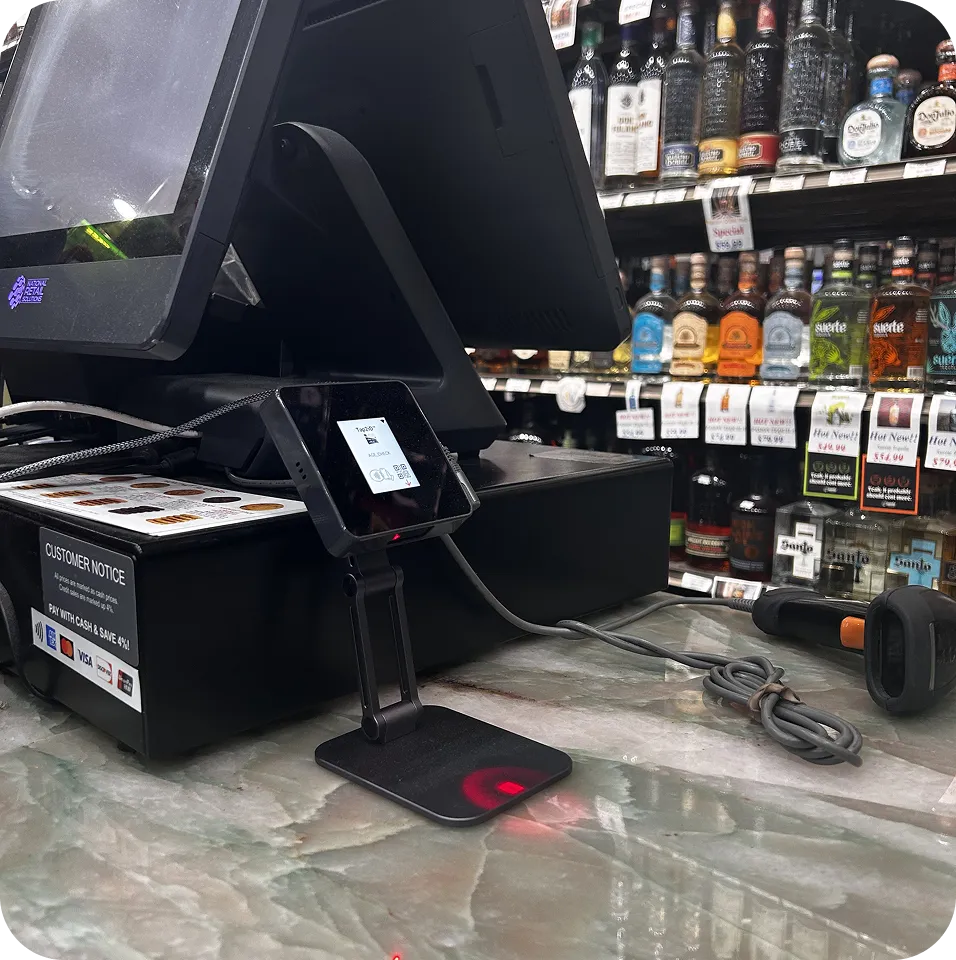 Credence ID automated age verification scanner at a bar point of sale