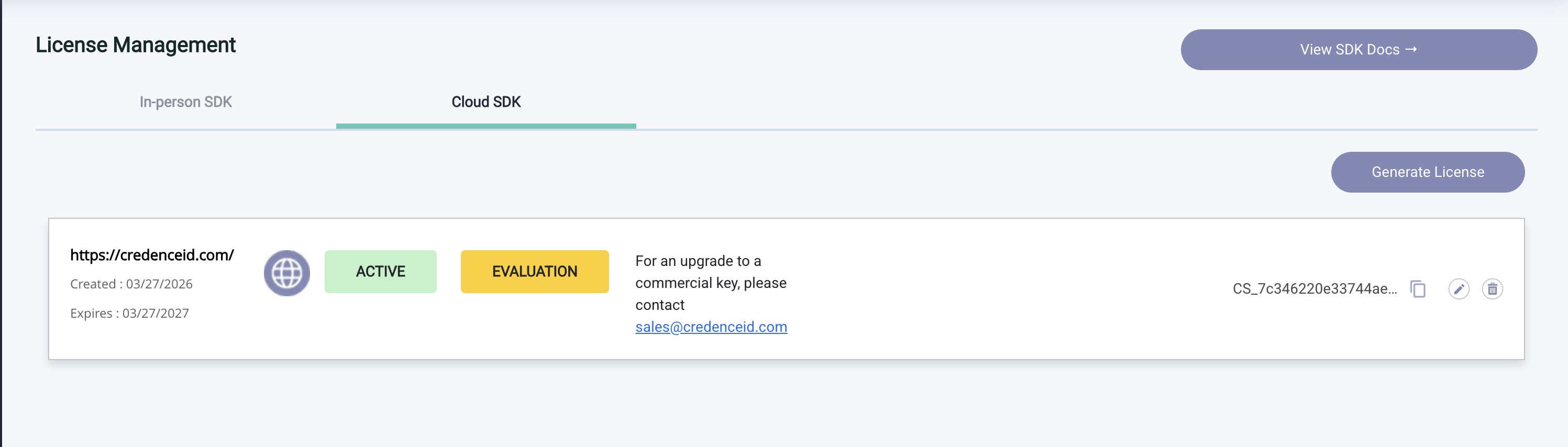 Cloud SDK key generated